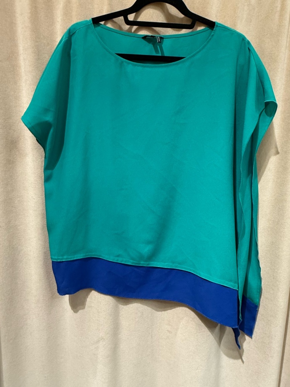 Nic + Zoe  Teal and Royal Blue Asymmetrical Blouse